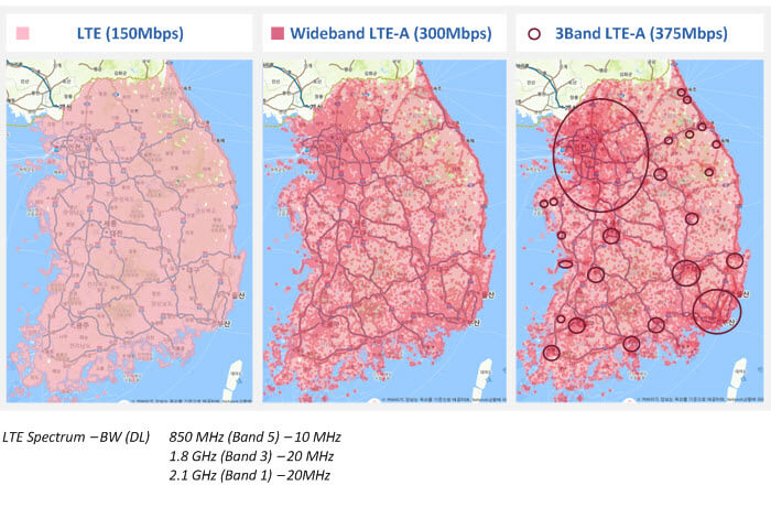 SK Telecom 無線服務覆蓋範圍 - 4G網絡 - 2016